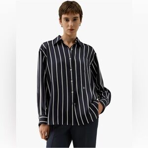 Lilysilk Button Front Striped Silk Twill Blouse